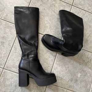 Lamoda Black Knee High Platform Boots Slick Nicks